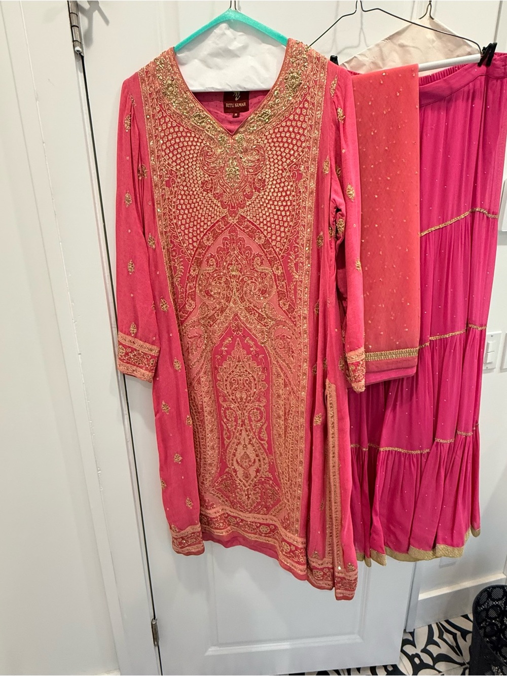 Ritu Kumar Pink Kurta with Gold Zardozi Embroidery